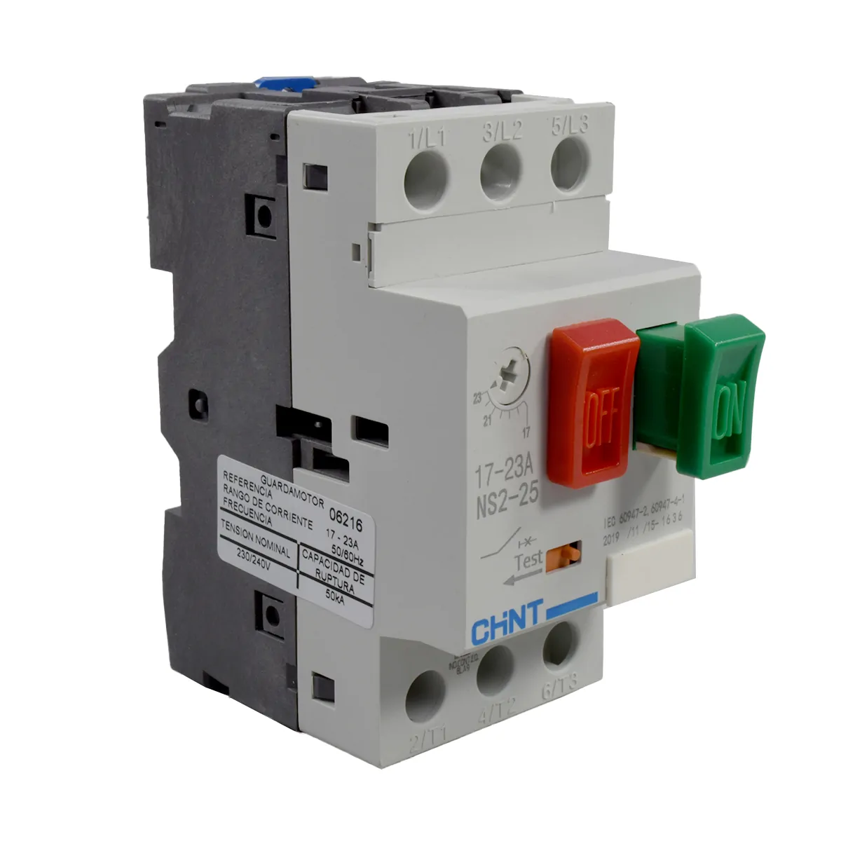 Guardamotor CHINT serie NS2 – 0,63 a 80 A, accionamiento por pulsadores